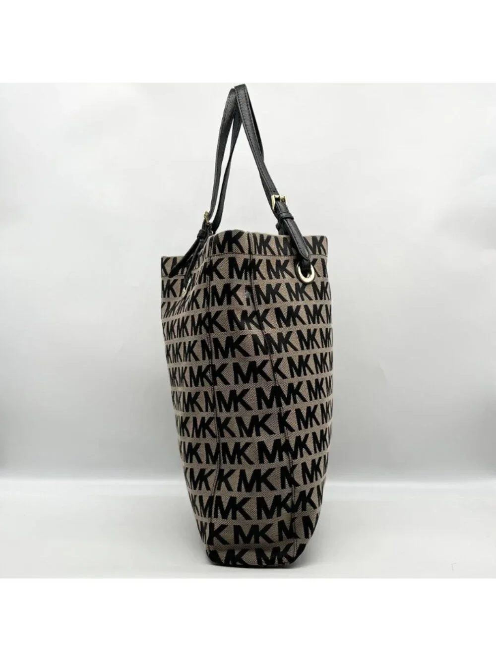 Michael Kors Khaki & Black Logo Print Canvas Jet Set Tote Bag - Picture 3 of 11